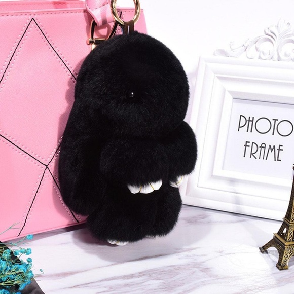 Annasposhalley Accessories - Black Rabbit Fur Purse Charm Key Bpack